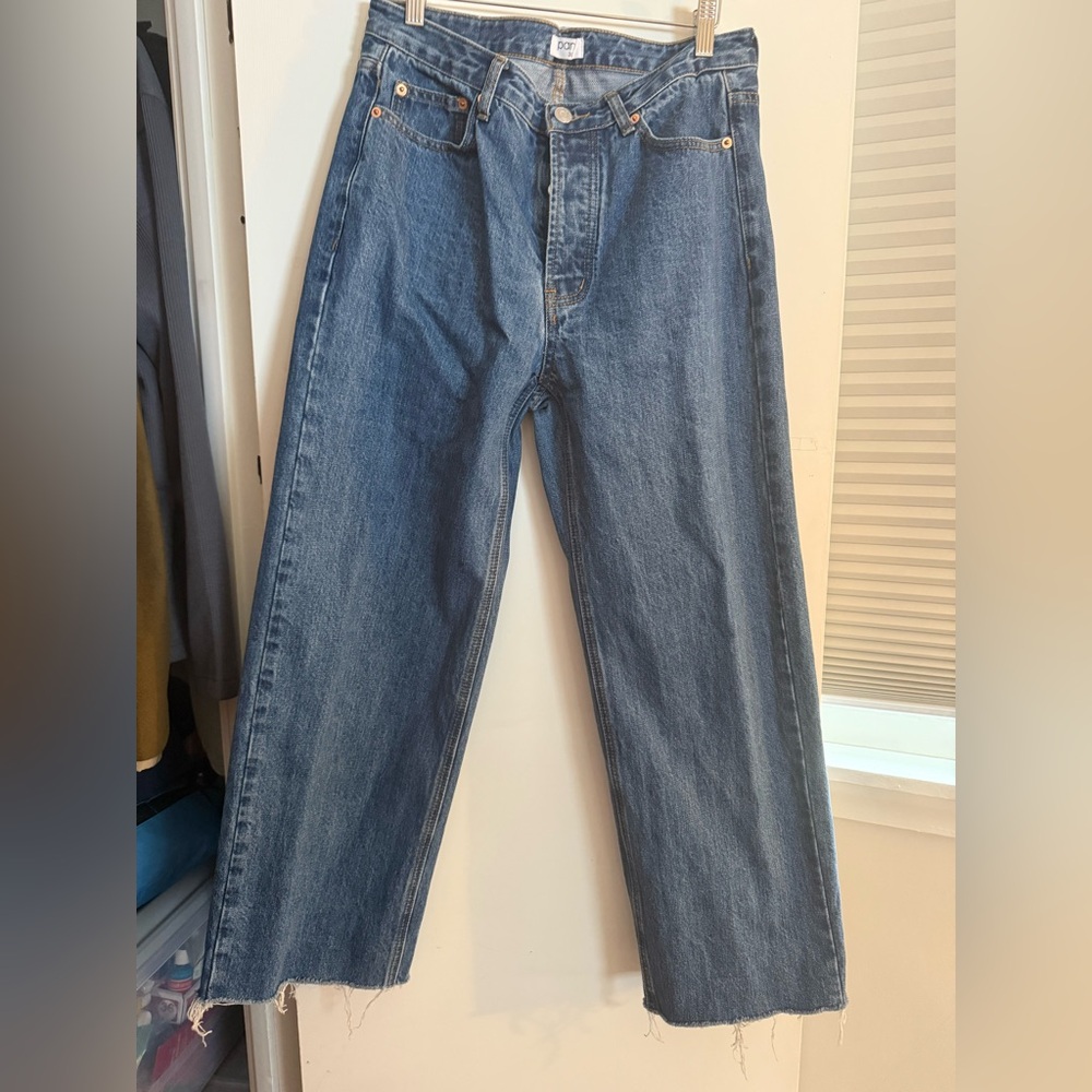 Parke Straight Leg Relaxed Fit Medium Blue Jeans- cropped